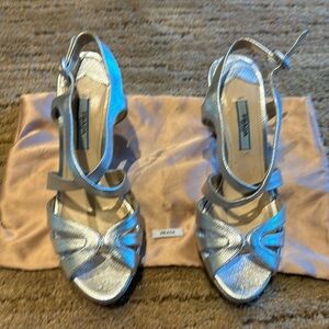 Prada silver high heel sandals